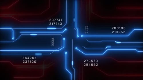 Abstrakter digitaler Datenstrom und Codenummern auf schwarzem Hintergrund, Technologiekonzept.