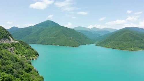 Breathtaking Aerial Views of Vast turquoise lake - Zhinvali Reservoir in Georgia