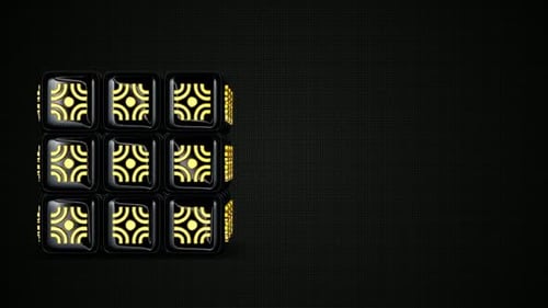 Luxury Background with Rotating Black Cube, Reflection, Exclusive, Gold Figures, 3D Render