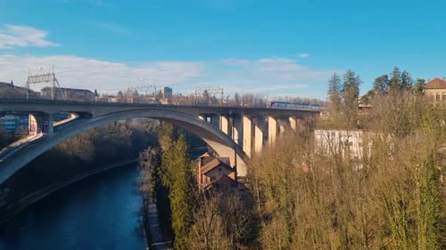 A view from the Lorraine Bridge in Bern captures trains entering the Swiss capital