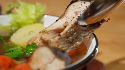 Fish Dish with Vegetables on a Plate Seafood Dish Concept