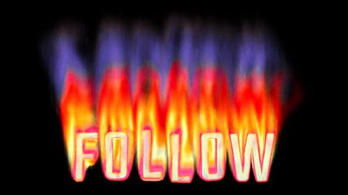 Follow - Burning text in pixelated retro-styled fire. Loop 3d animation on alpha.