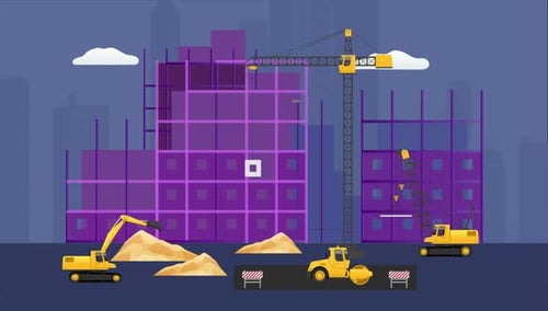 Flat Design Construction Site Building Progress Animation