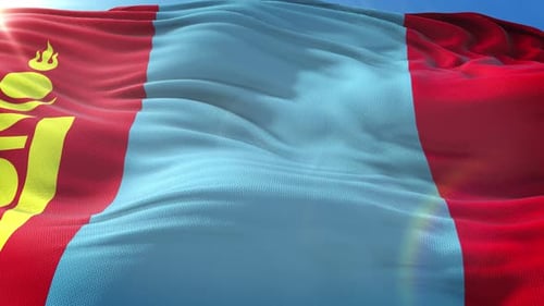 Zoom In Realistic Flag Of Mongolia 4K
