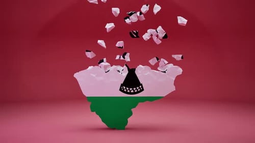 Lesotho Map Forming with National Flag Animation