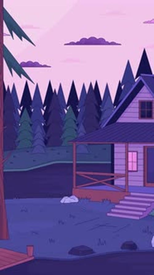 Forest cabin retreat lofi peaceful evening vertical animation