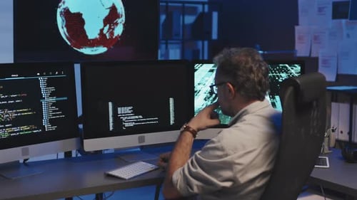 Programmer Working in Cybersecurity Office