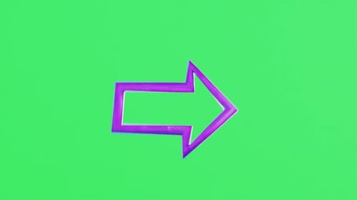 animierter lila 3D-Richtungspfeil auf grünem Bildschirmhintergrund