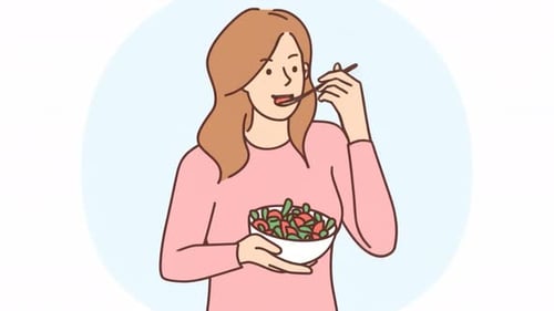 Happy Woman Enjoying Healthy Salad Flat Design