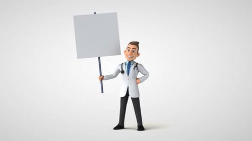 Animated 3D Doctor Character Holding Blank Sign Presentation