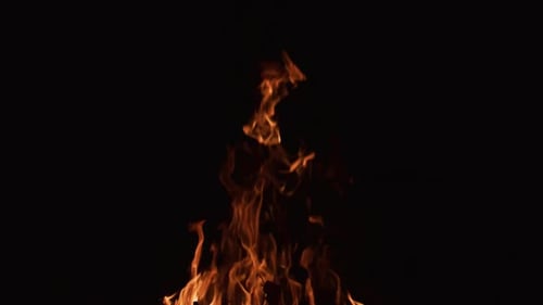 Feu au ralenti : flammes sur fond noir, feu au ralenti, combustion avec une lueur naturelle, feu lent