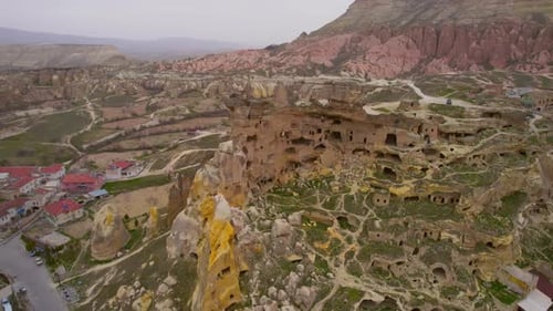 An Ancient City in the Rocks of Cappadocia Drone Shot