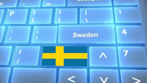Flagge von Schweden auf den Tasten auf der Tastatur mit Ländernamen