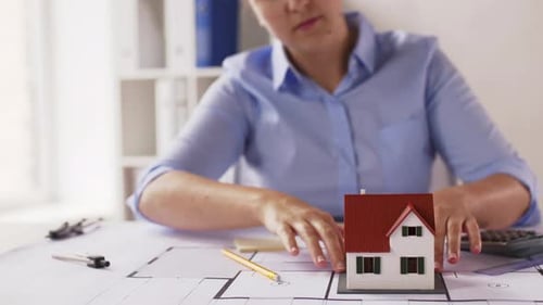 Architecture, Building, Construction and Real Estate Concept - Close Up of Female