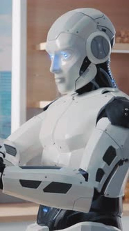 Robot futuriste doté d'une technologie de pointe dans un espace intérieur moderne et élégant