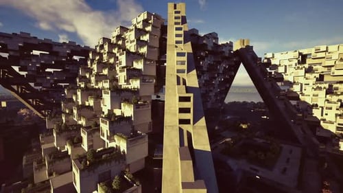 Sundrenched Brutalist Block Featuring Angular Stacked Modules