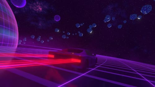 Retro Futuristic Synthwave Car Driving Loop Through Space