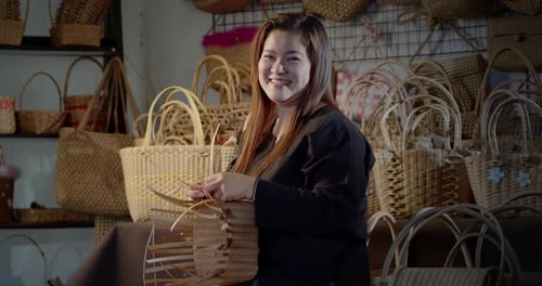 Woman Crafting Basket in Workshop Setting