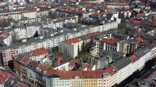 Aerial view of buildings with red rooftops, Germany.