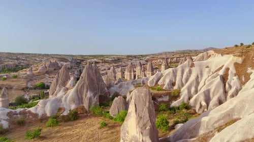 Aerial view of fairy chimneys and rock formations, Turkey.