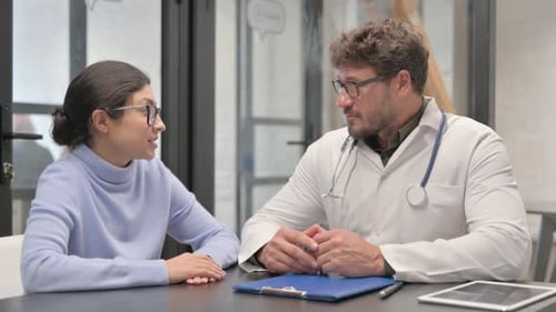 Male Doctor Talking with Patient in Clinic