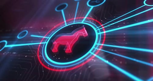 Symbole de cyberattaque Trojan Alert, concept numérique 3D