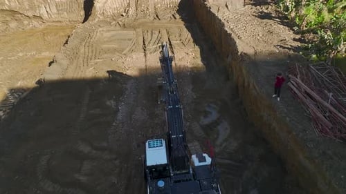 Construction Scene Drone View of Heavy Machinery