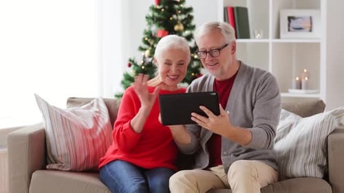 Senior Couple Video Call During Christmas Holiday