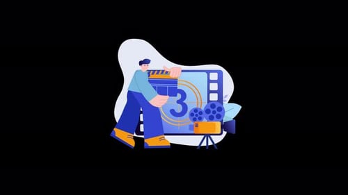 Personaje de dibujos animados europeo que edita una escena cinematográfica.