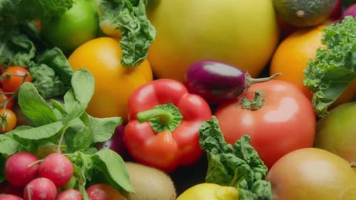 Assortment of Colorful Fresh Vegetables and Fruit