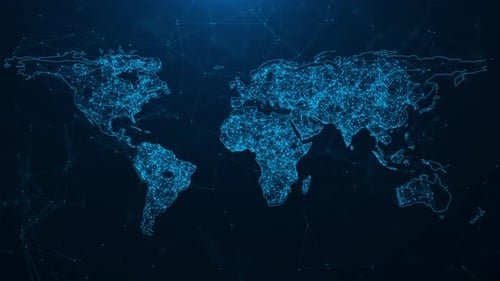 Animated World Map Global Network Connection with Data Points