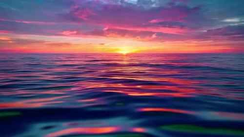 Sunset Over Calm Sea with Pink and Purple Sky