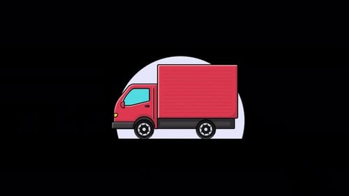 Animated Red Delivery Truck Flat Design Icon