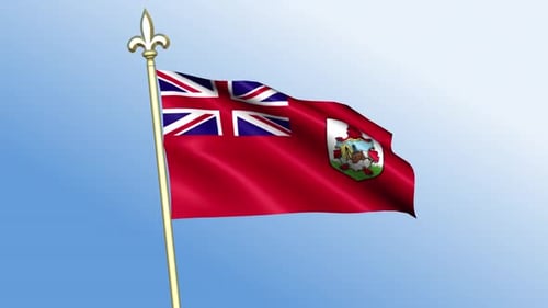 Animated Flag of Bermuda Waving on Golden Flagpole
