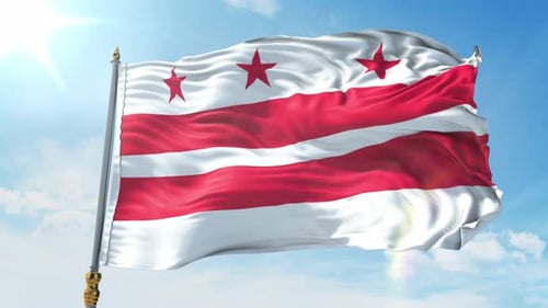 Washington D.C. Flag Waving Against Blue Sky Seamless Loop