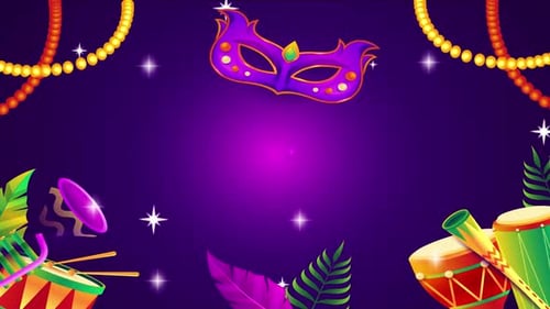 Vibrant Carnivale Celebration with Mask, Drums, and Festive Decorations