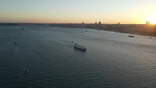 Ships sailing at sunset in Istanbul