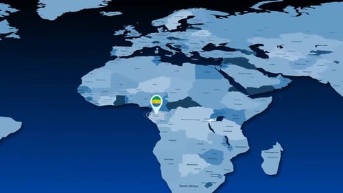 Gabon Flag Location Pin on Animated World Map Zoom