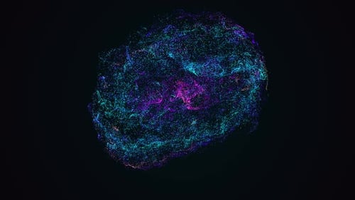 Colorful rainbow Colored Orb Particles. Glowing colorful particle flow. Fast energy spinning wave