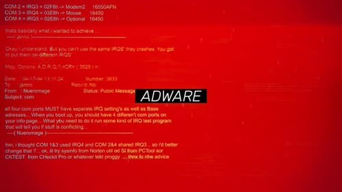 Texto de adware en la pantalla de fondo de hackeo