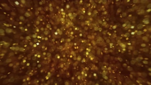 3D Yellow Gold Flow Squares Stars Flying Cosmic Particles Sparkle Falling Background New Year