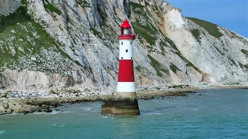 English Coastline Featuring a Beautiful Lighthouse Aerial View