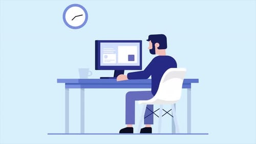 man working in office, checking mails analyzing documents 4k animation