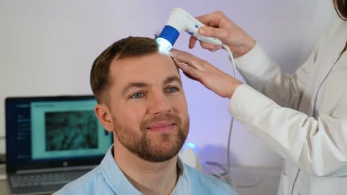 Man Examined Using Trichoscopy, Health and Medicine