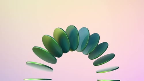 Abstrakte 3D-Scheiben in Loop-Form, angeordnet auf einem kreisförmigen Hintergrund 3