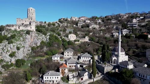 Aerial view of the historic urban site of Počitelj