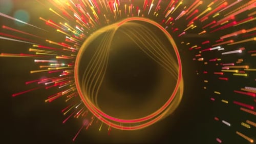 Abstract Bright Circle Surrounded By Flying Asteroids and Comets