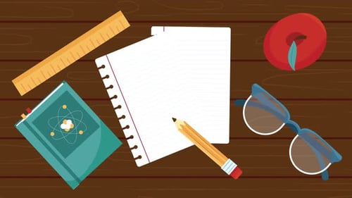 Flat Design Study Desk Animation with School Supplies
