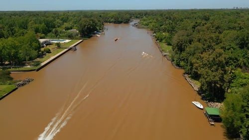 Passenger ship navigating the river Aerial View