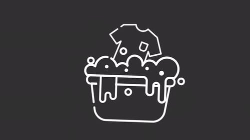 Laundry washing icon, clothes cleaning, soap bubbles, household chore